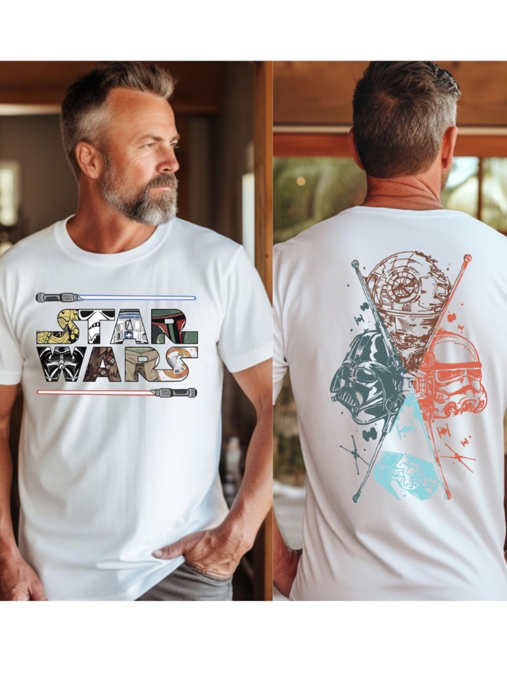 White Star Wars Graphic Tee with Multicolor Logo & Back Art